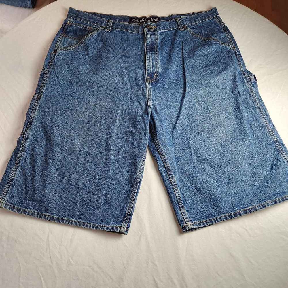 Nautica Mens Blue Denim Carpenter Shorts Jorts Baggy Skater Vintage Size 42